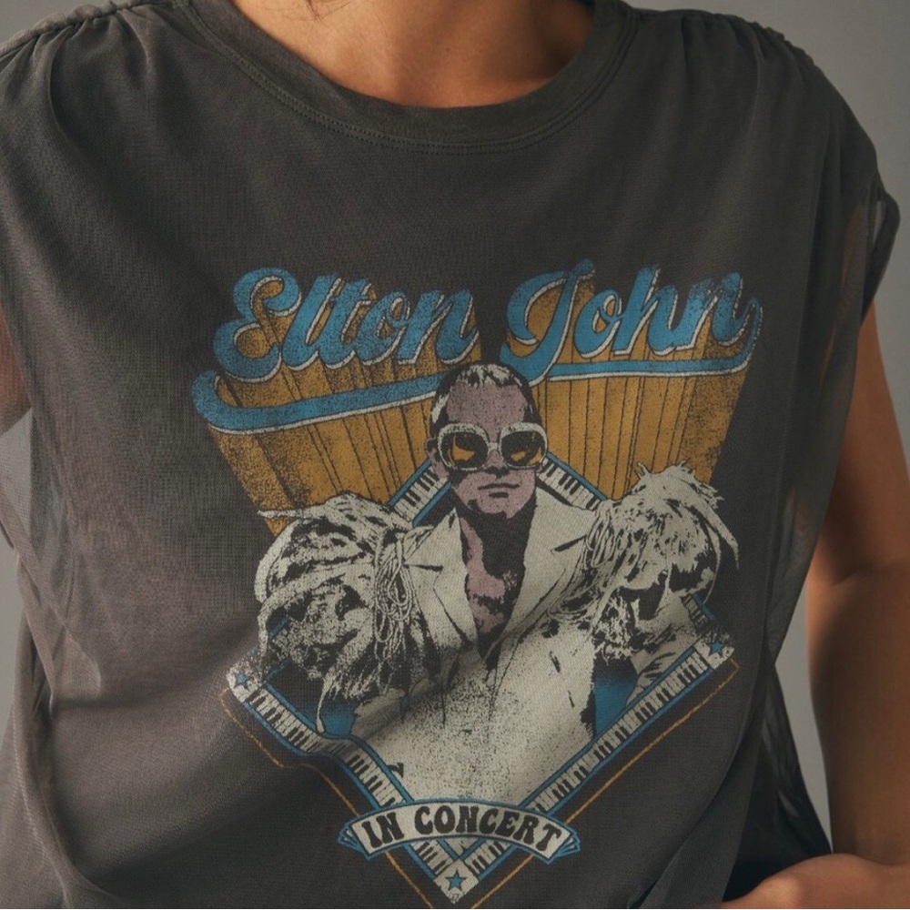 Pilcro Graphic Band Tulle Tee Elton John NWT